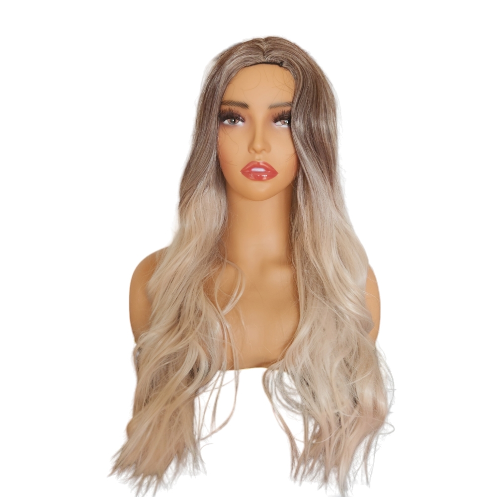 NEW Women's Human Hair Blend Brown and Blond Ombre Wavy Ends Wig 28" NWT